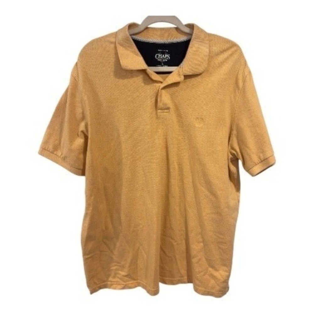Chaps Mens‎ Large Mustard Yellow Easy Care Short Sleeve Pique Polo Shirt Stretch